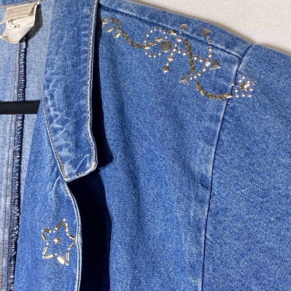 Vintage Lorraine’s Designs 80s 90s Oversized Bedazzled Denim Jean Jacket S - Picture 10 of 11